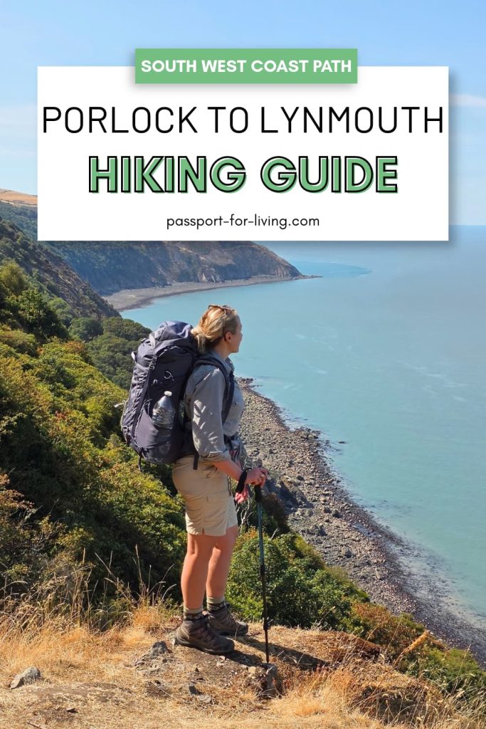 Pinterest image showing various scenes on the Porlock to Lynmouth hiking trail with the wording overlay reading 'Porlock to Lynmouth Hiking Guide'